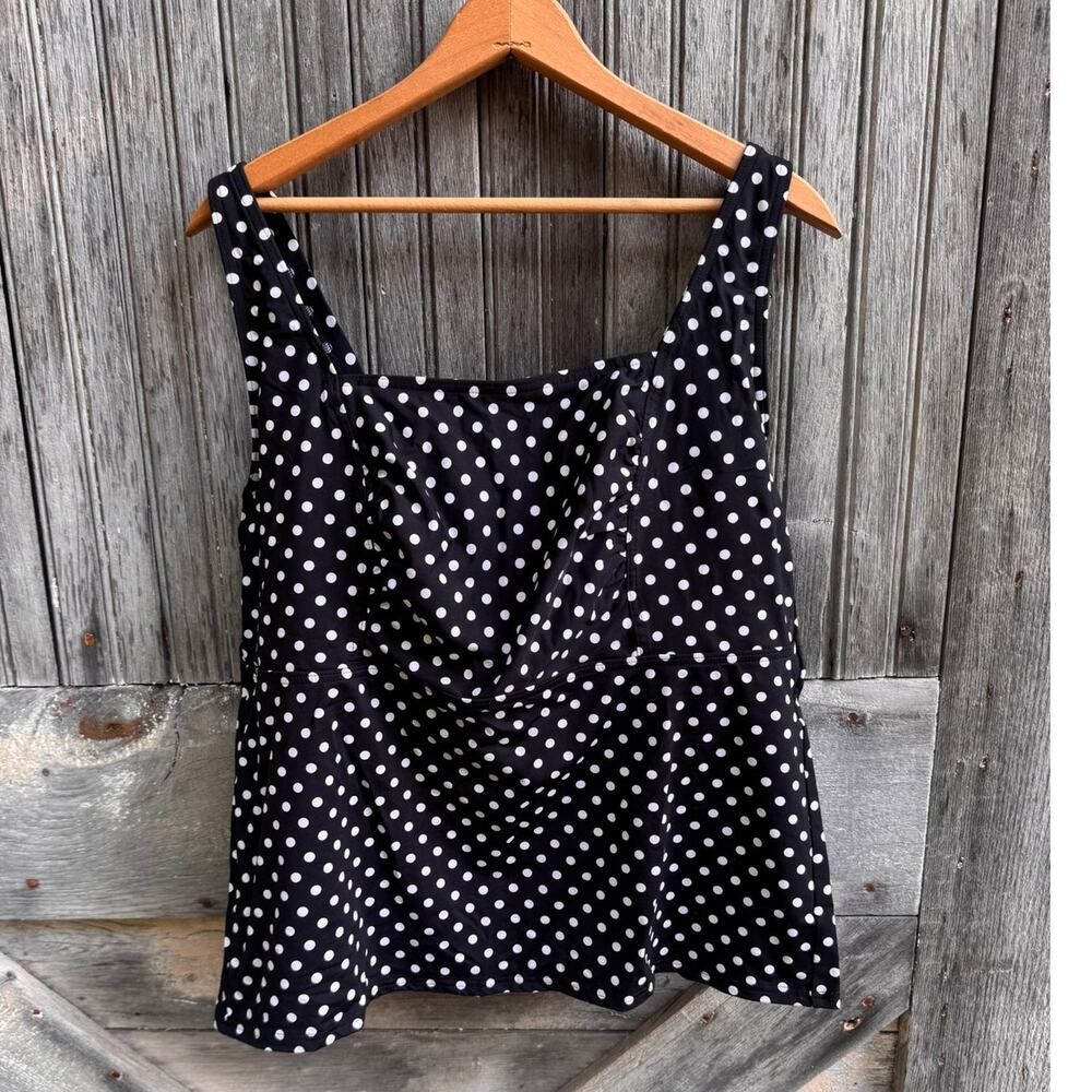 Lands' End 18W Black White Polka Dot Top Only Tankini Square Neck - Picture 6 of 8